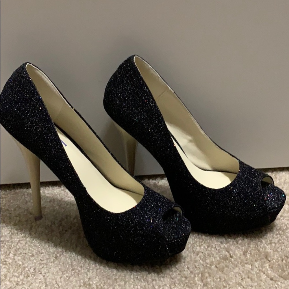 Fahrenheit Black Glitter Platform Heels